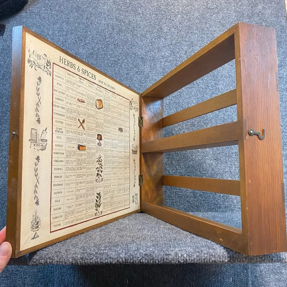 Vintage Wooden Spice Rack Wall Mount Herb Kitchen Organizer Decor Cozy Cottage